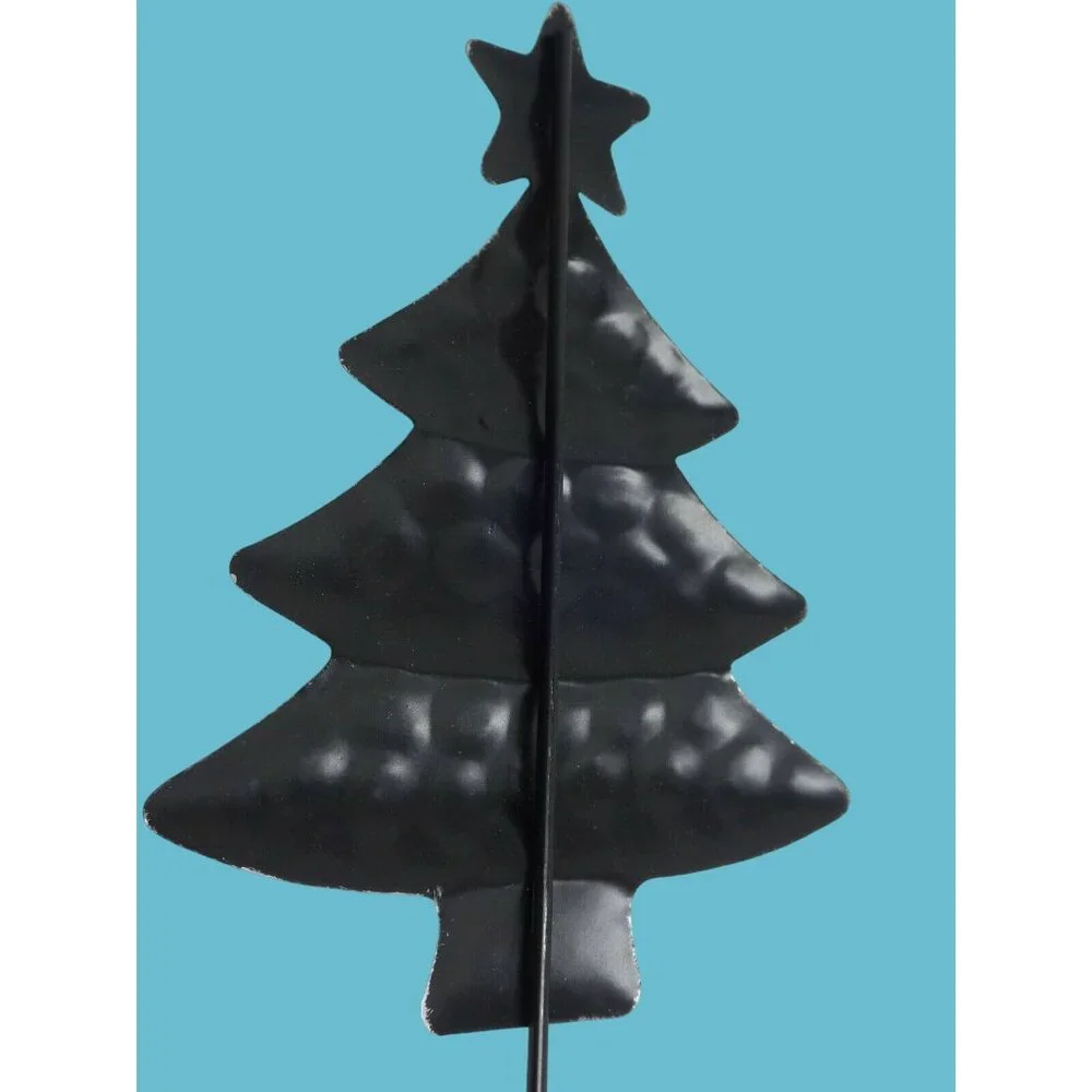 Christmas Tree Garden Stake Silver Metal Yard Lawn Floral Planter